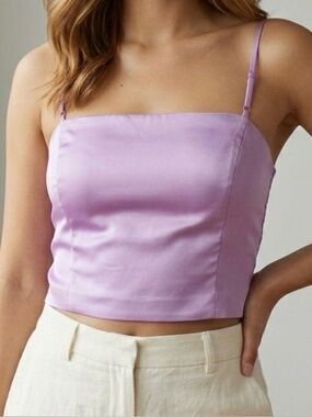 Sunday Best Aritzia Lavender Satin Smocked Crop Top Y2K Coquette Small